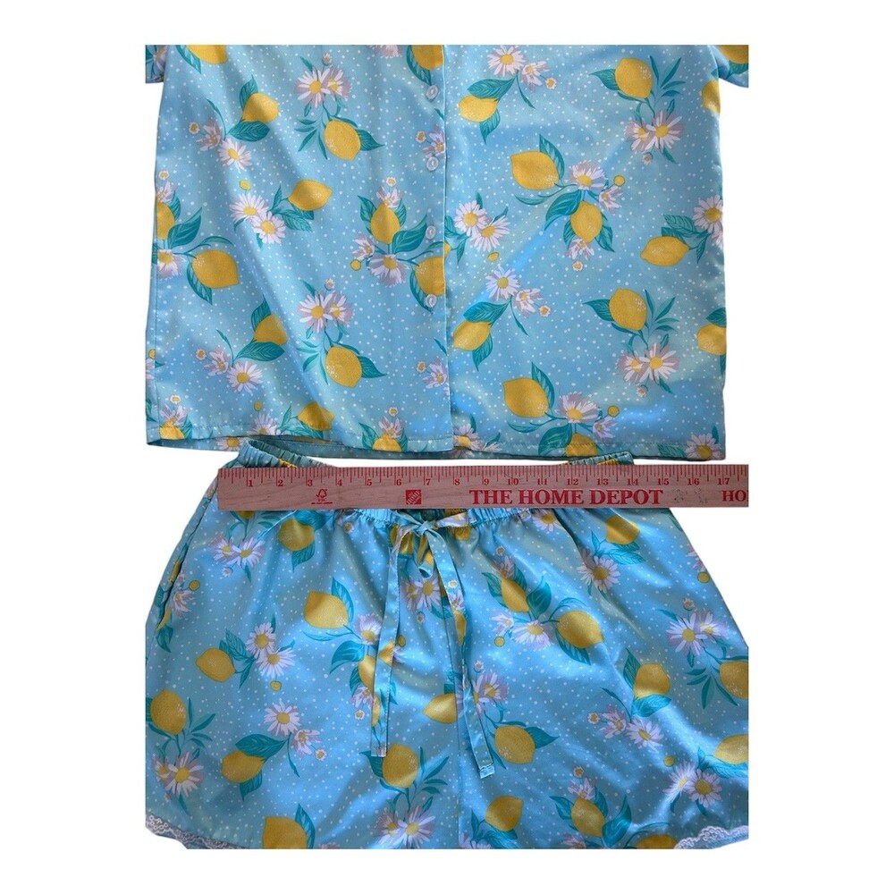 Flora Nikrooz Satin Pajama Set - Lemon & Daisy Print 2pc Shorts Set - Size M - Picture 8 of 8
